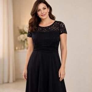 C22 Perceptions New York Women’s Black Lace Dress Short Sleeve Petite